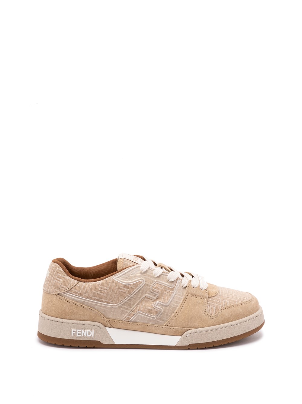 Fendi Ff-monogram Jacquard Suede-panels Sneakers In Brown