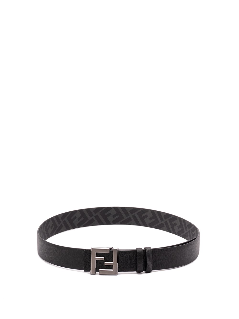 Fendi Ff Squared Leather And Ff Canvas Reversible Belt Accessories In Black