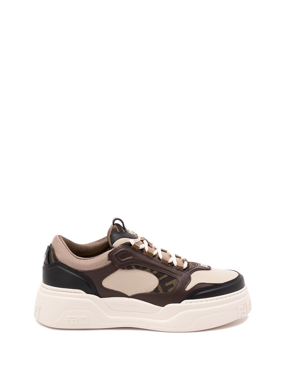Fendi Force Leather Sneakers With Ff Jacquard And Mesh Details Shoes In Black