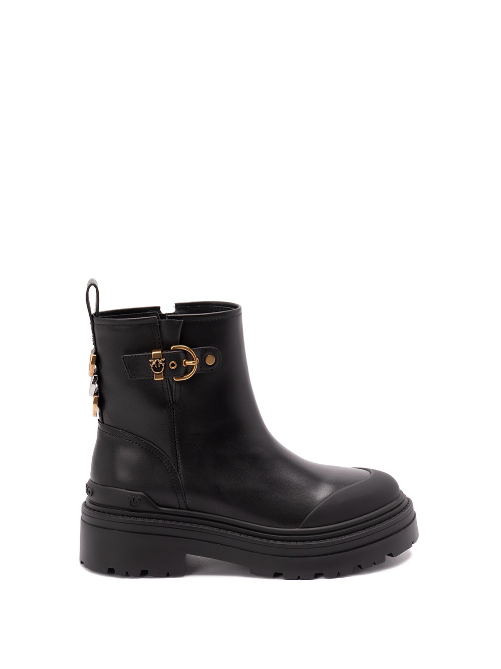 Pinko Leather Booties With Love Birds Logo In Black