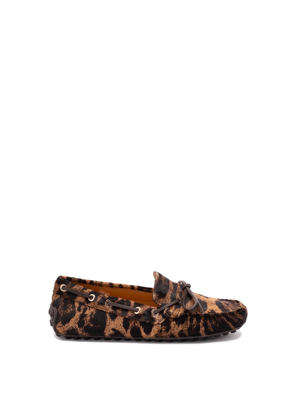 Tod's Leopard Print Leather Slip-on Loafers With Signature Rubber Outsole In Animal Print