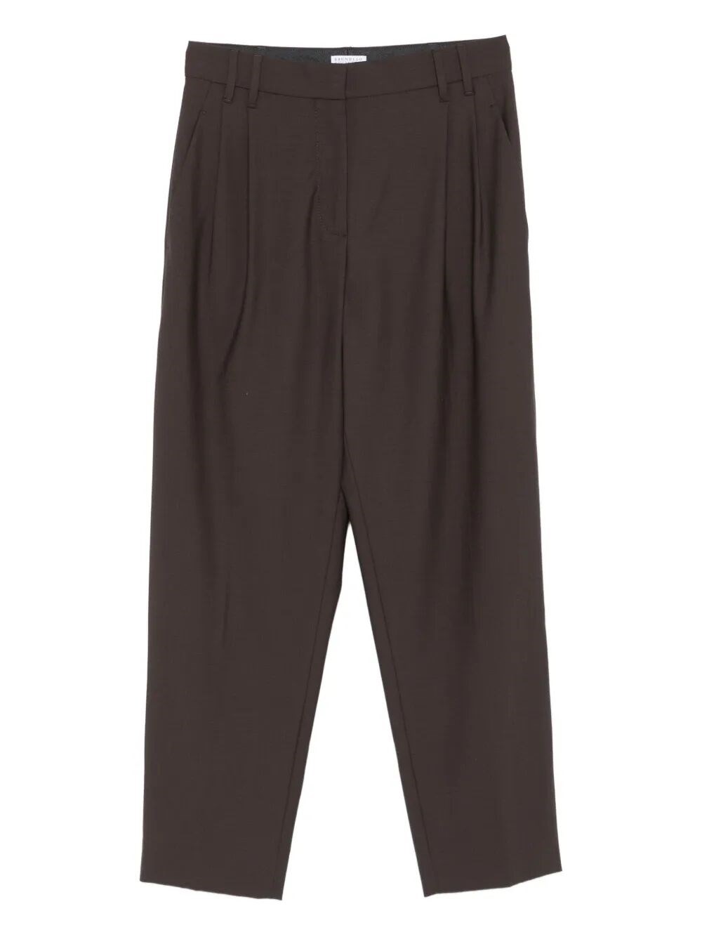 Brunello Cucinelli Pleated Wool Straight Trousers In Brown