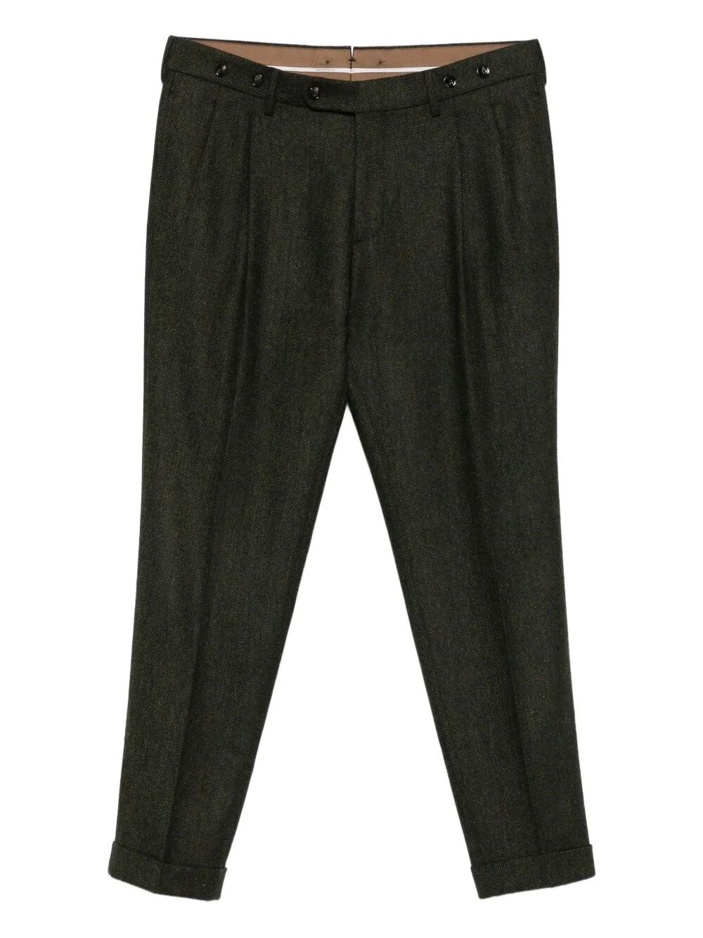 Berwich Herringbone Pattern Relaxed Fit Pants In Green