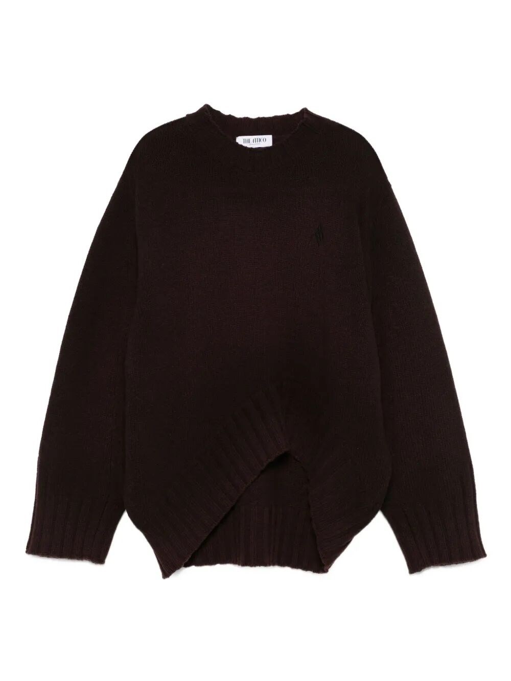 Attico Oversized Asymmetrical Hem Sweater With Ribbed Details In Brown