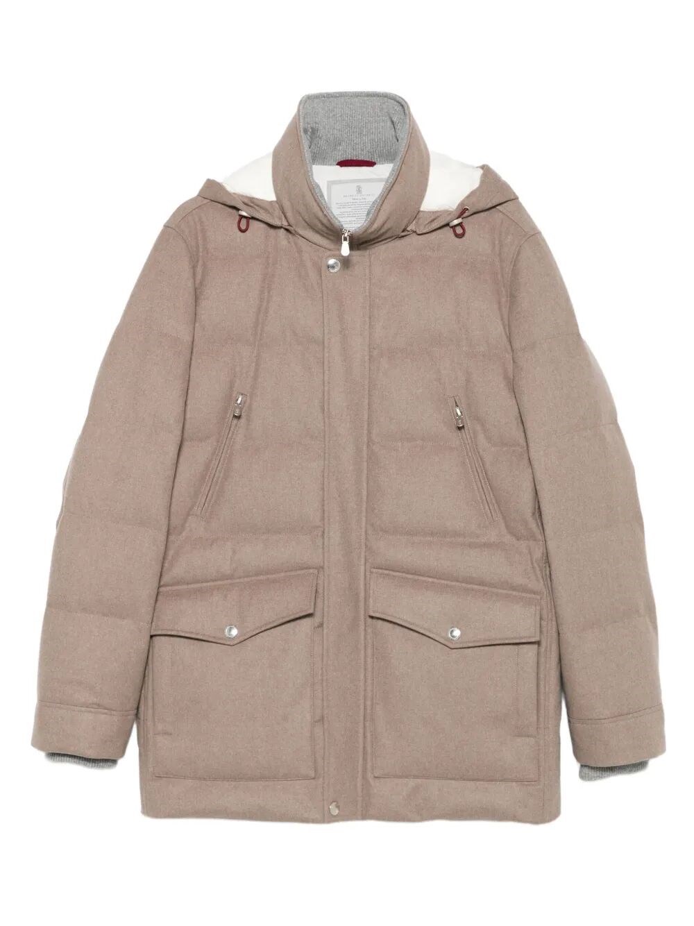 Brunello Cucinelli Wool Hooded Quilted Jacket In Brown