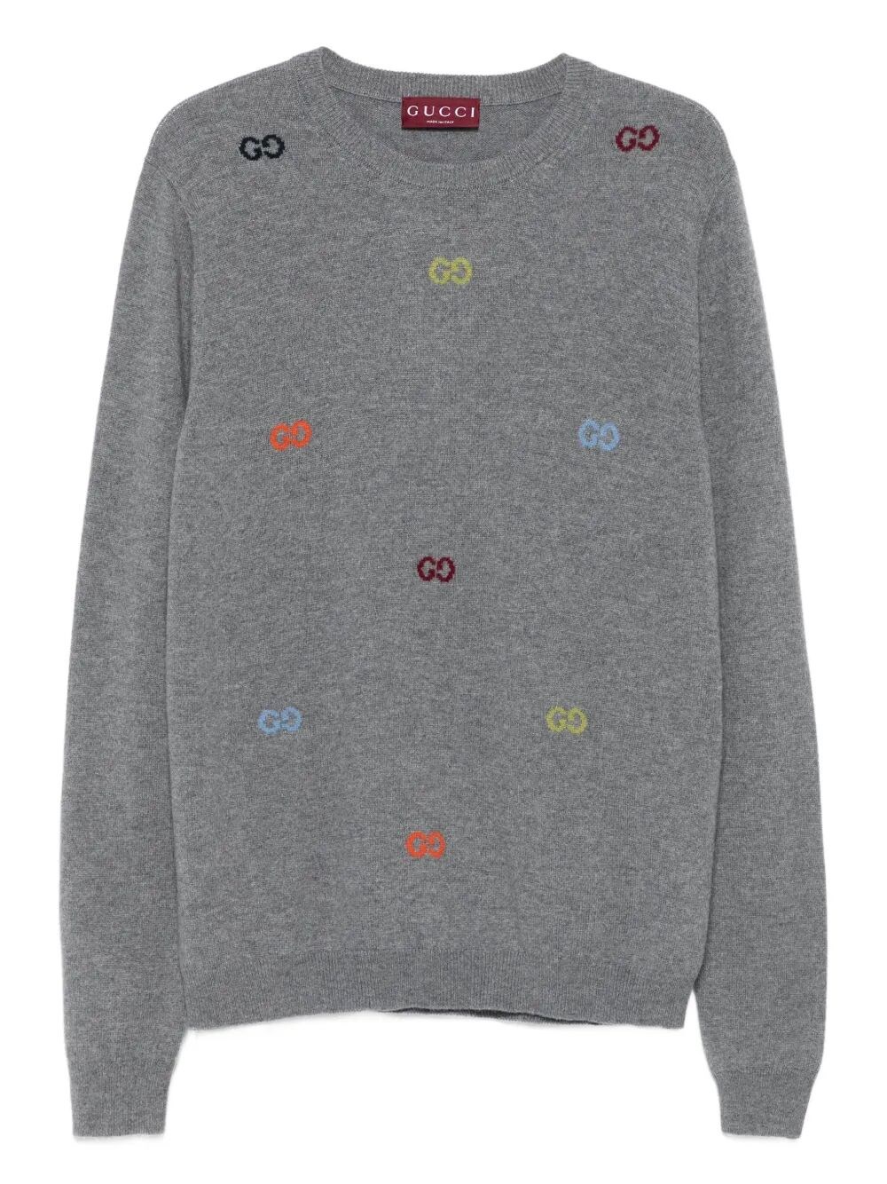 Gucci Men Long Sleeve Crew-neck Cashmere Sweater In Silver