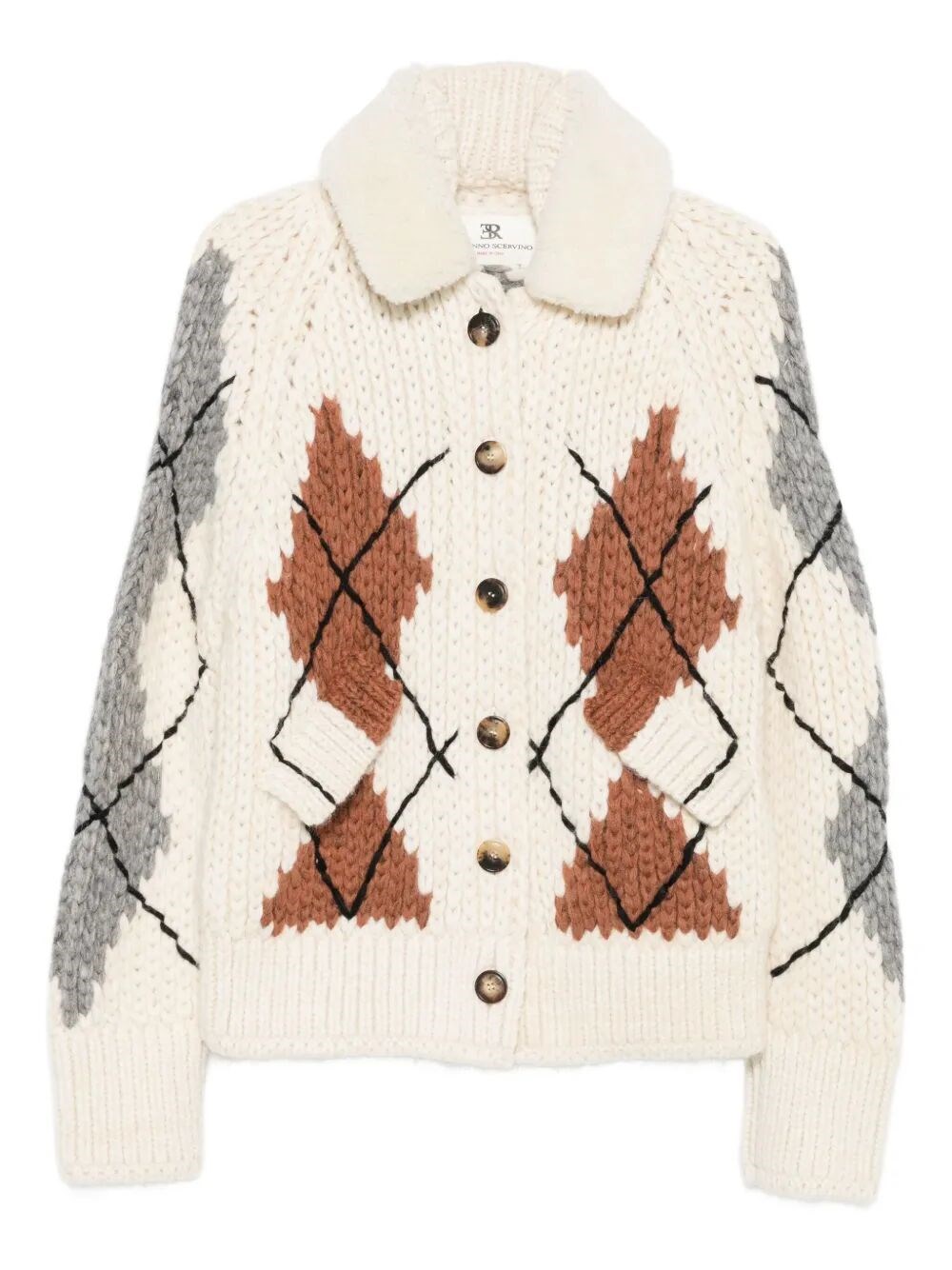 Ermanno Scervino Shearling-collar Cardigan In White