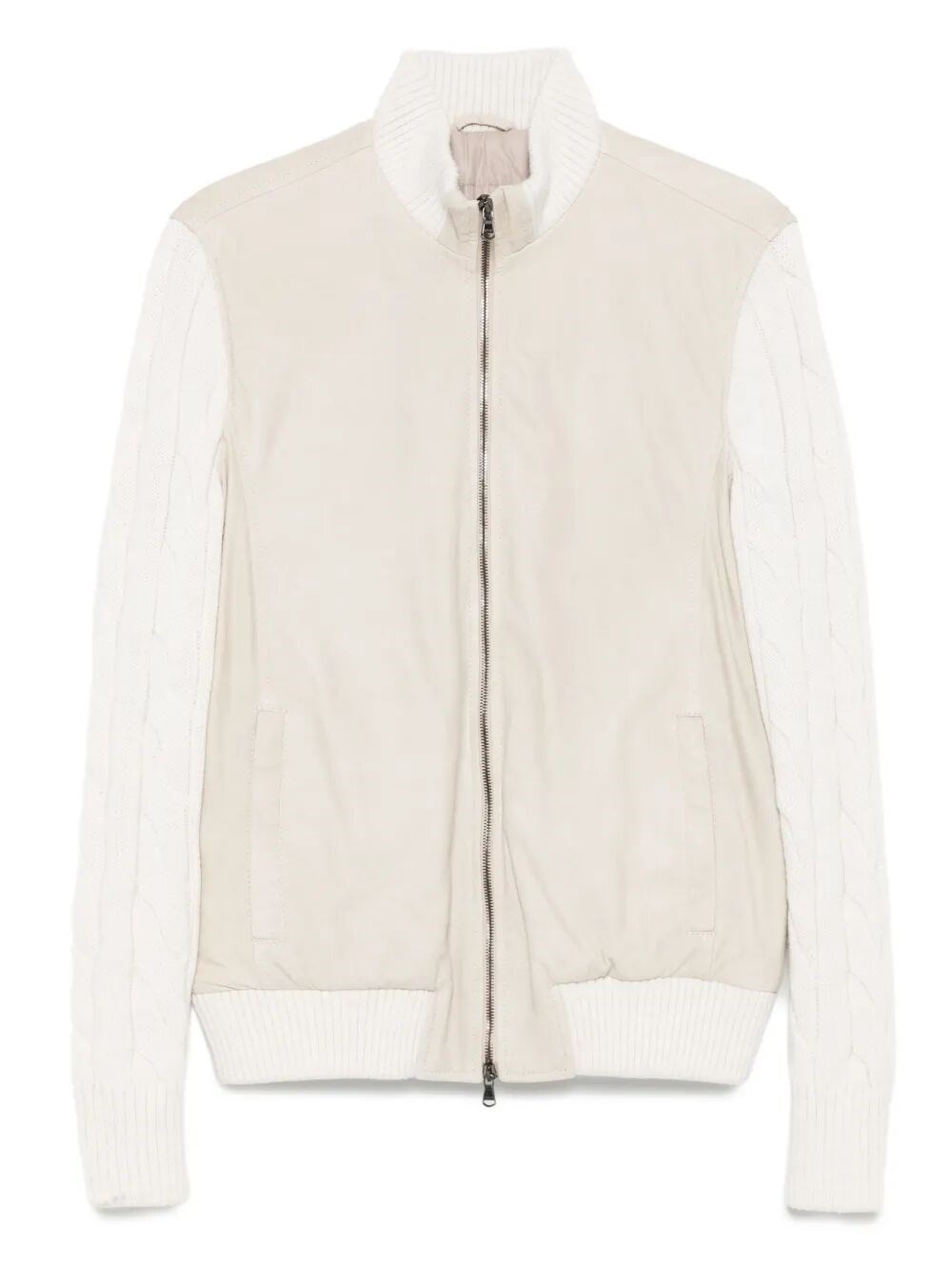 Barba Napoli Cable-knit Leather Jacket In White