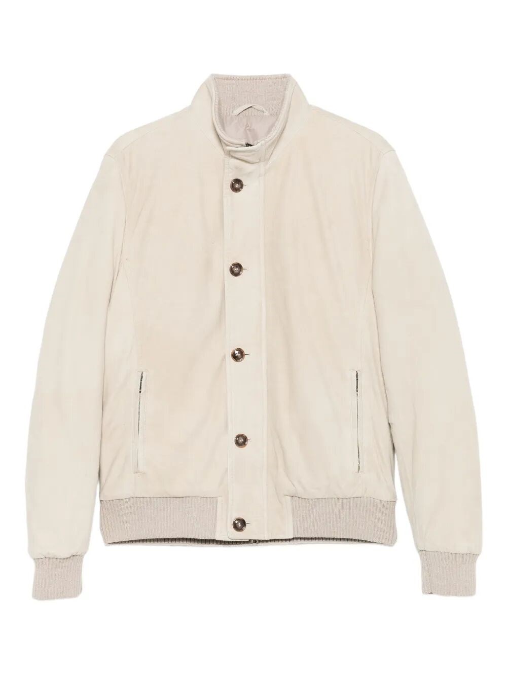 Barba Napoli Panna Tailored Jacket With High Collar And Zippered Pockets In Neutral