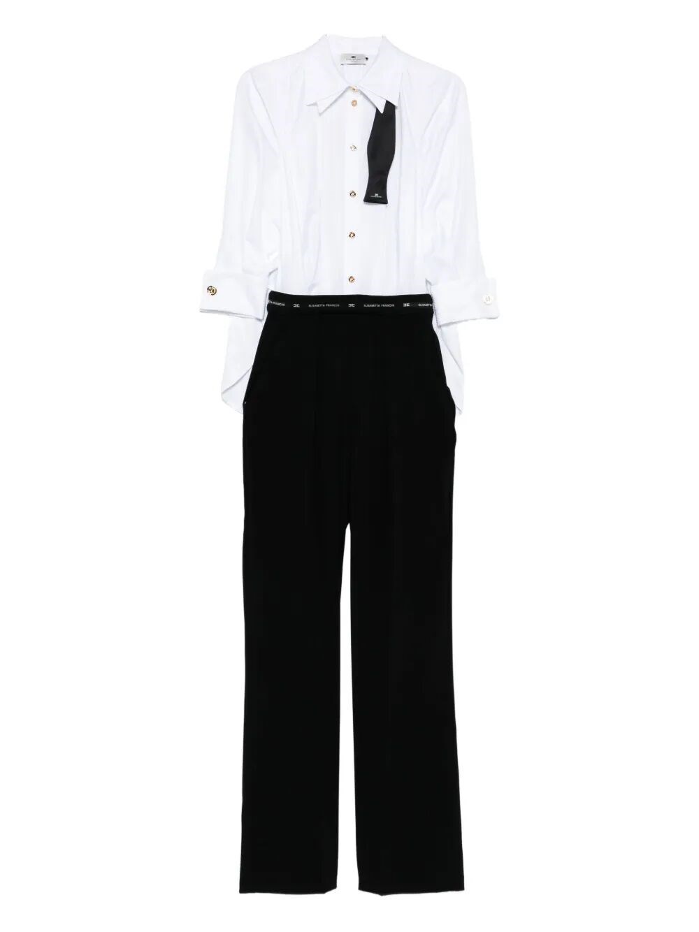 Elisabetta Franchi Striking Jumpsuit With Double Collar And Logo Ribbon Waistband In Multi