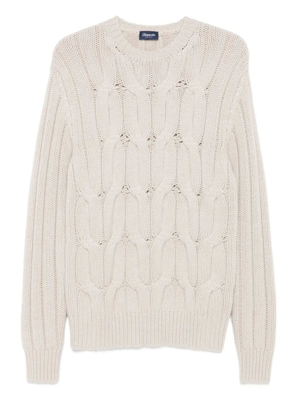 Drumohr Textured Cable Knit Cashmere Sweater In Neutral
