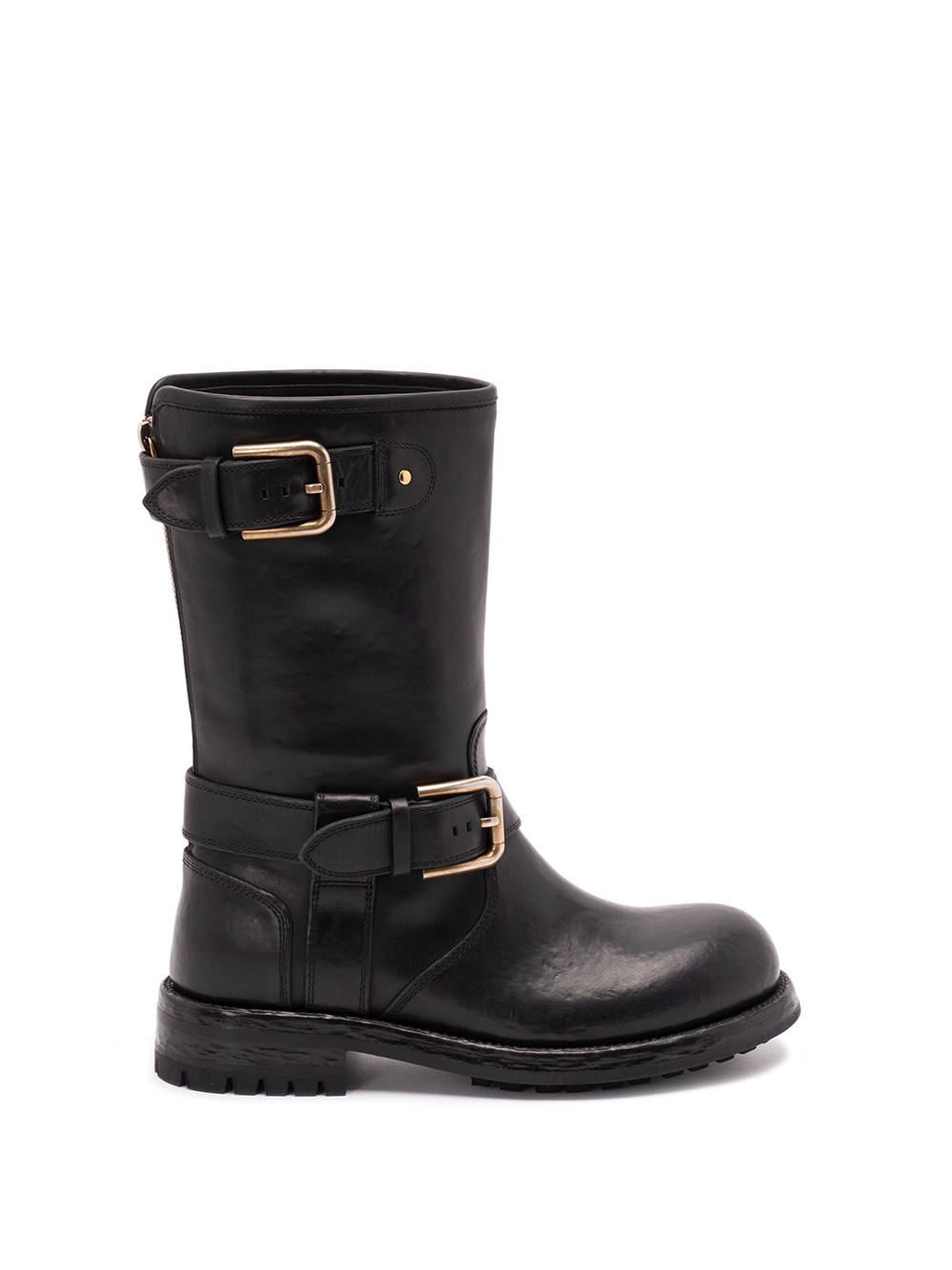 Dolce & Gabbana Buckle Lug Mid-calf Round Toe Boots In Black