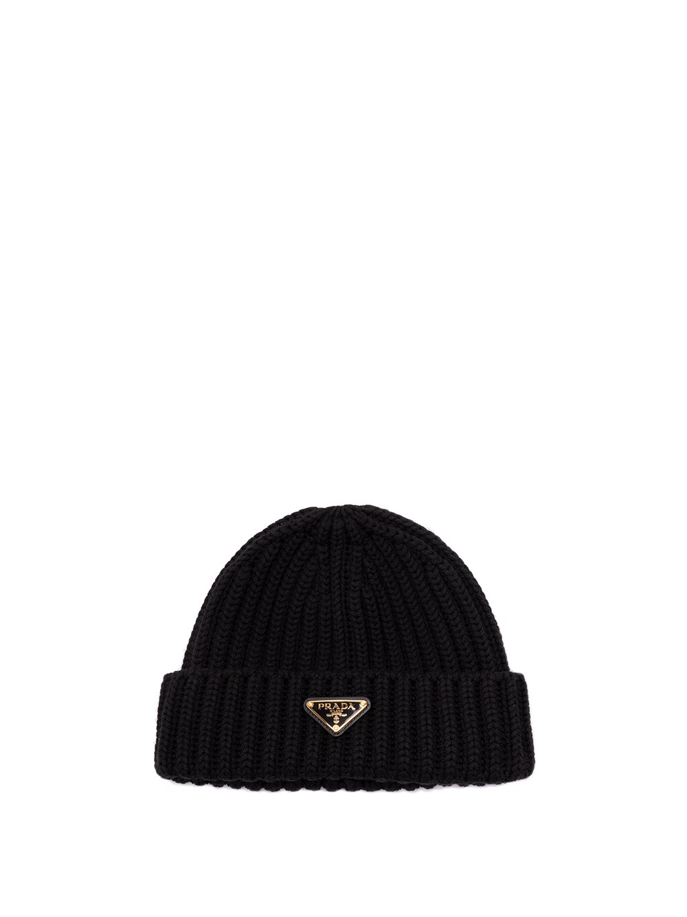 Prada Wool Beanie Hat Folded Cuff In Black