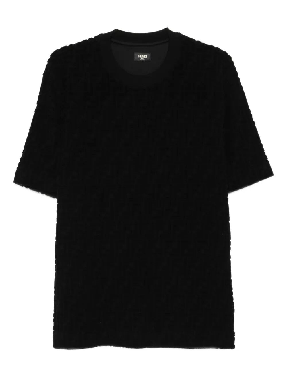 Fendi Textured Crew-neck T-shirt In Black
