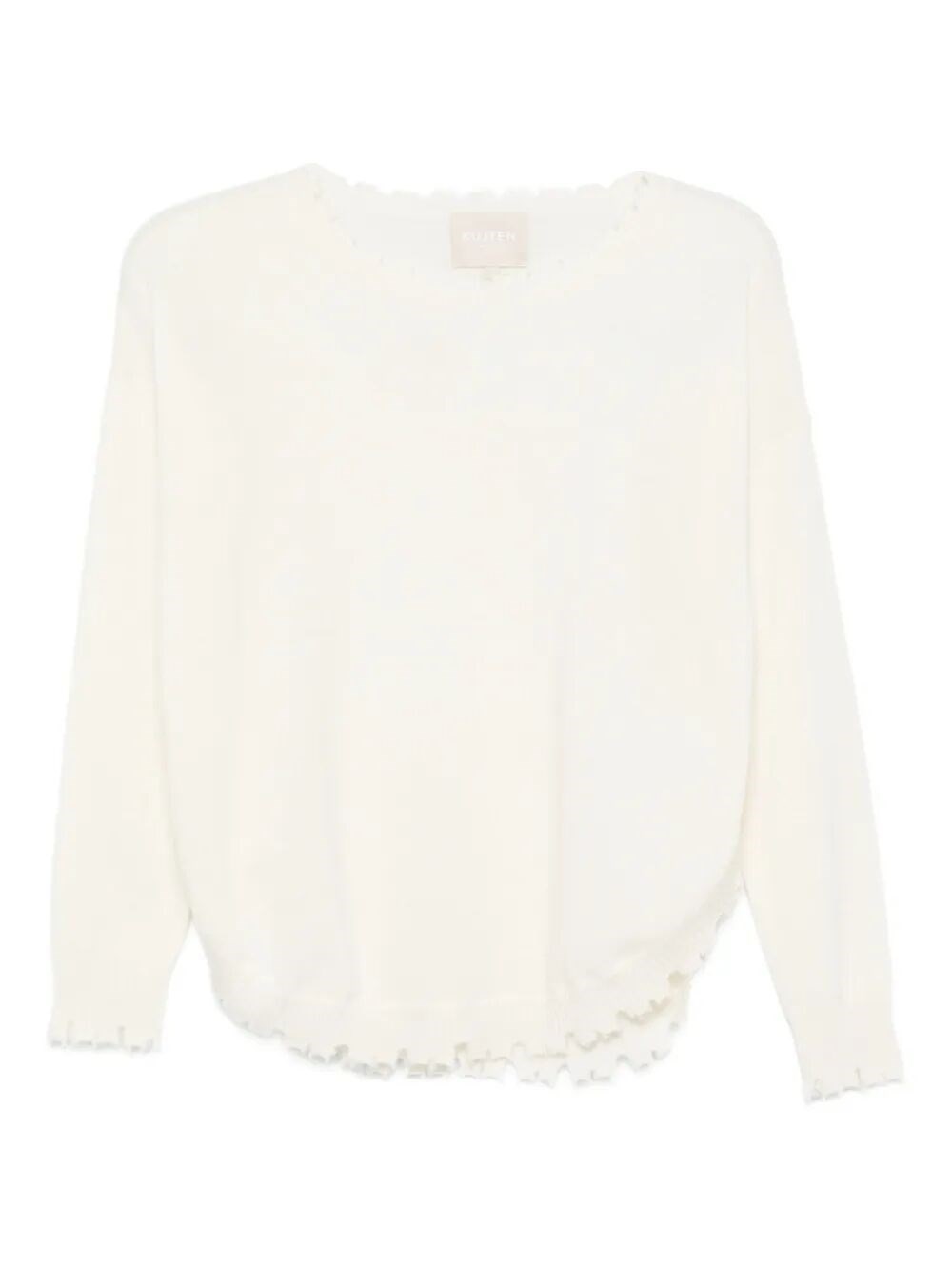 Kujten Ruffled Cashmere Top In White