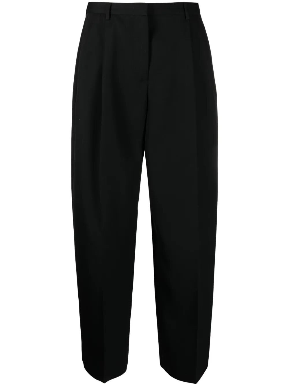 Jil Sander Pleated Cotton-wool Tailored Trousers In Black