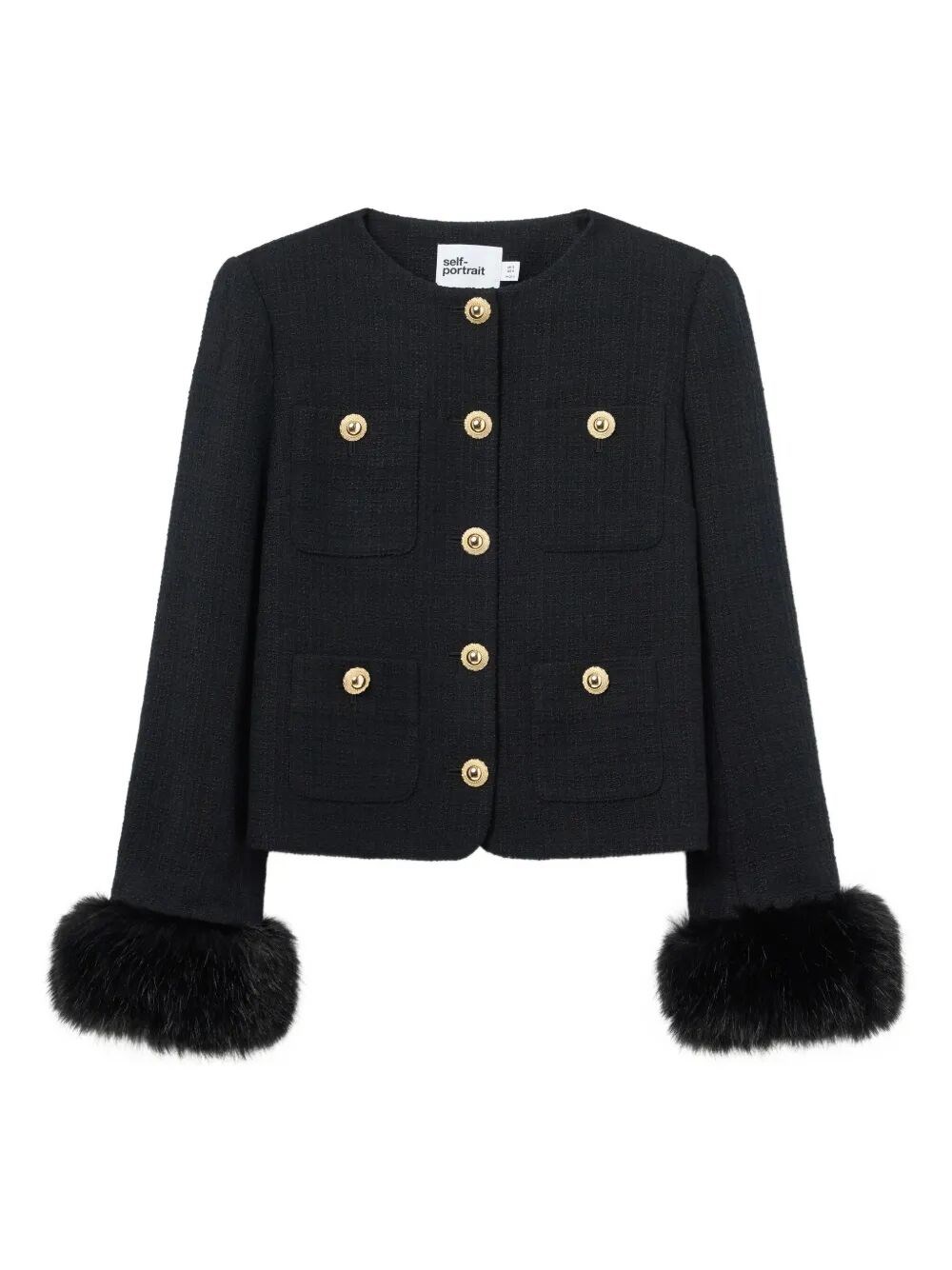 Self-portrait Faux Fur-cuff Buttoned Jacket In Black