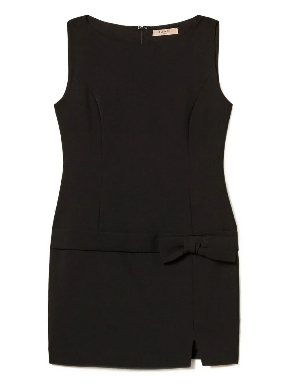 Twinset Twin-set Fitted Black Dress With Bow Detail In Brown