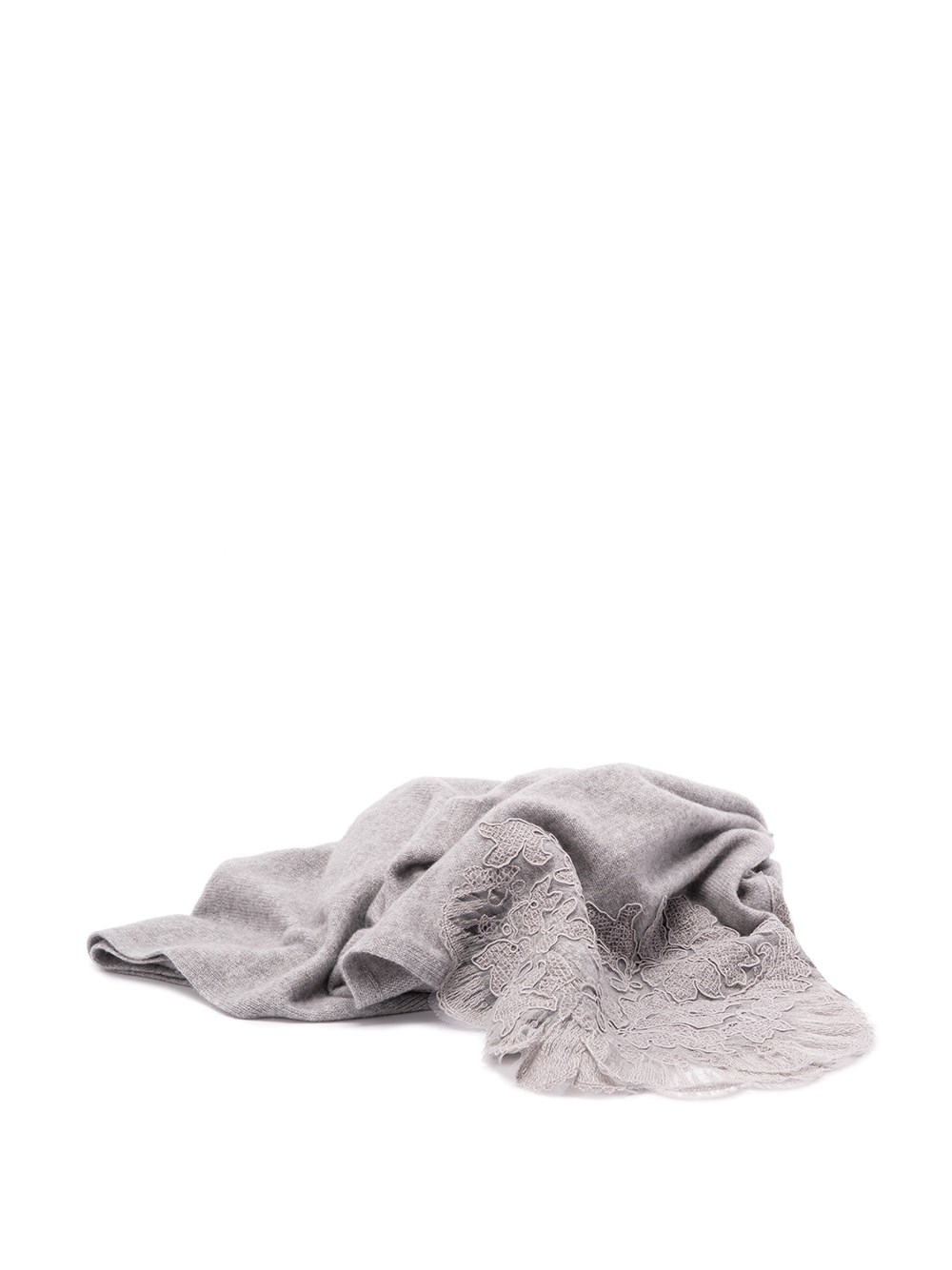 Ermanno Scervino Lace-embellished Cashmere Scarf In Gray