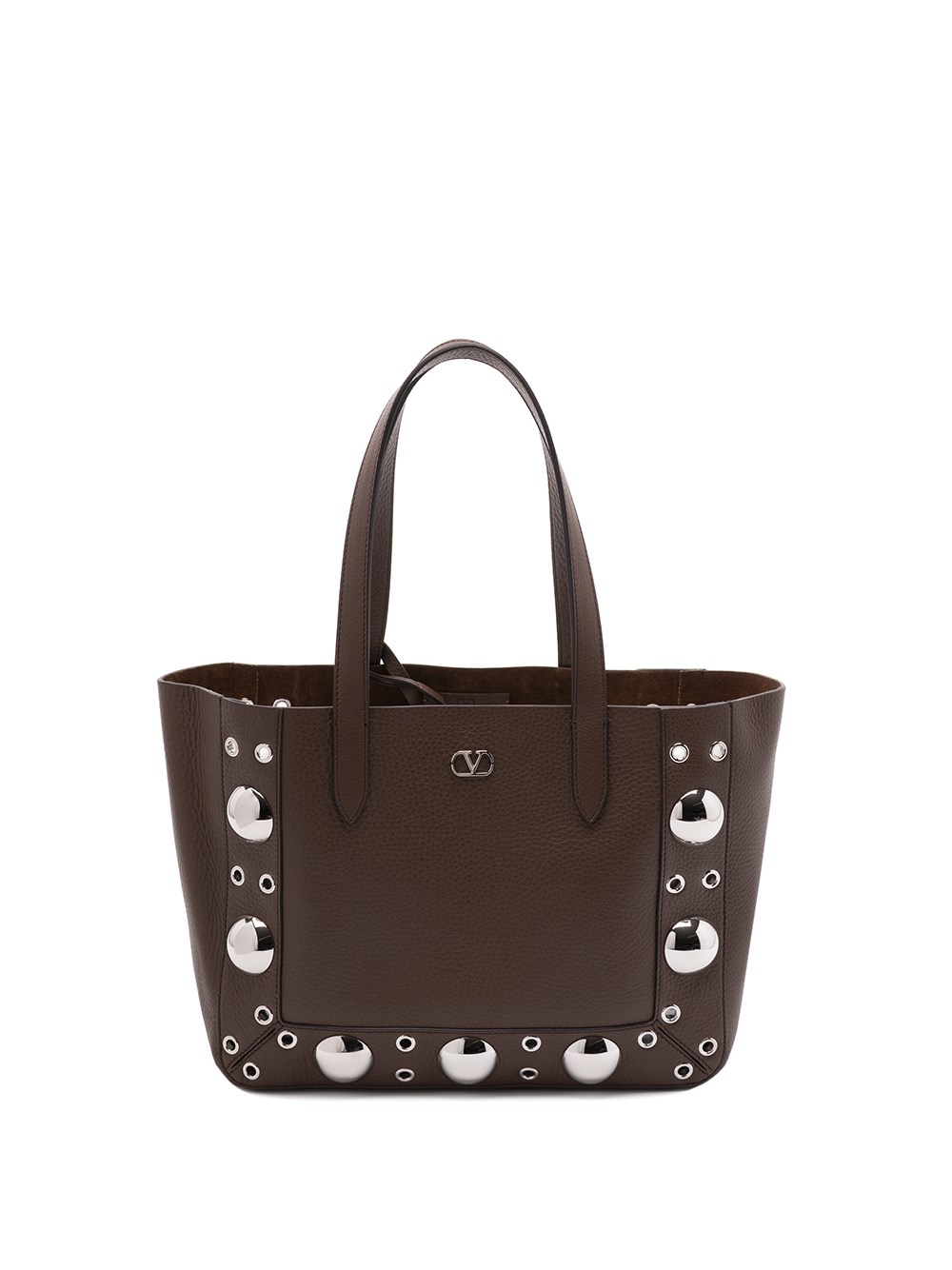 Valentino Metallic-eyelet Leather Tote Bag In Brown