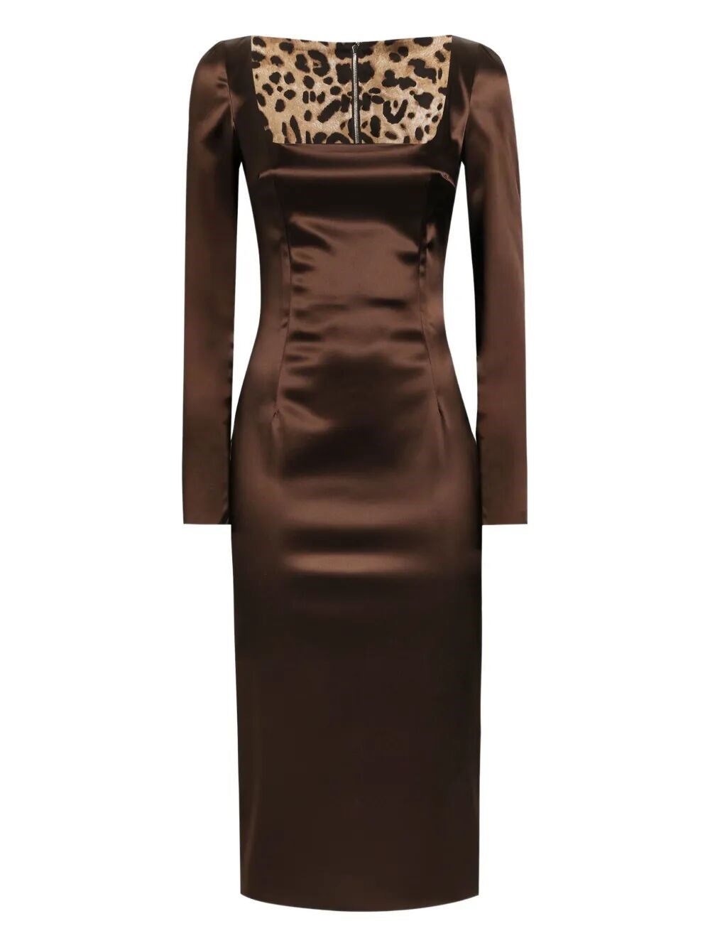 Dolce & Gabbana Long Sleeve Midi Dress With Animal Print Detail In Brown