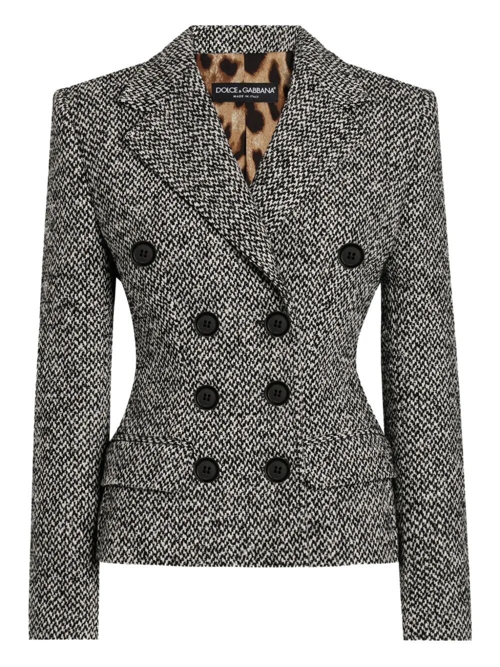 Dolce & Gabbana Double-breasted Wool Blend Jacket With Dotted Print In Gray
