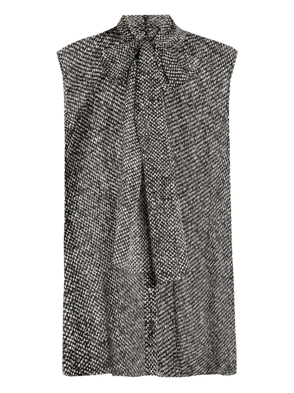 Dolce & Gabbana Sleeveless Silk Shirt With High Neck In Gray