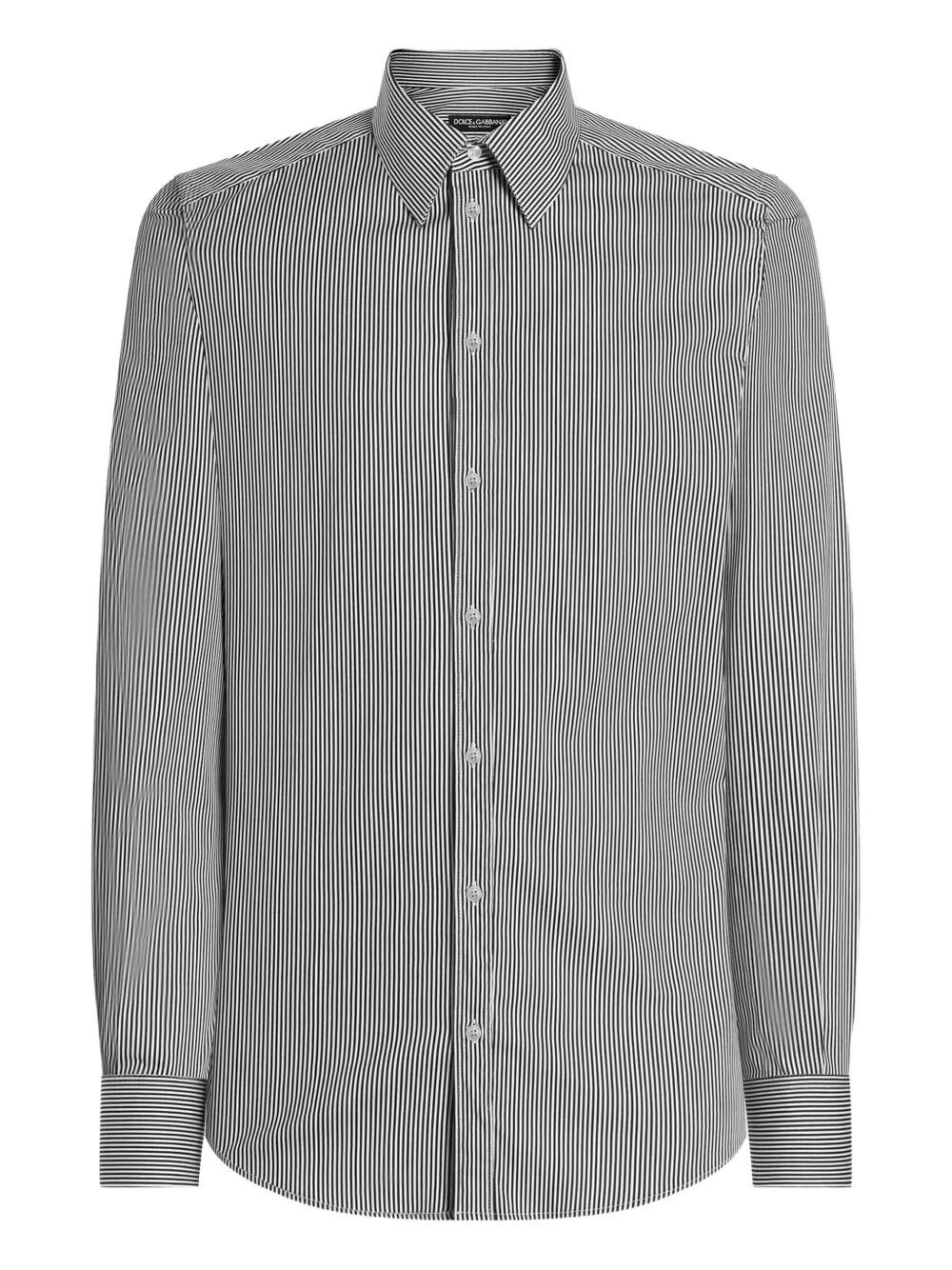 Dolce & Gabbana Striped Cotton Shirt Button-down Collar In Gray