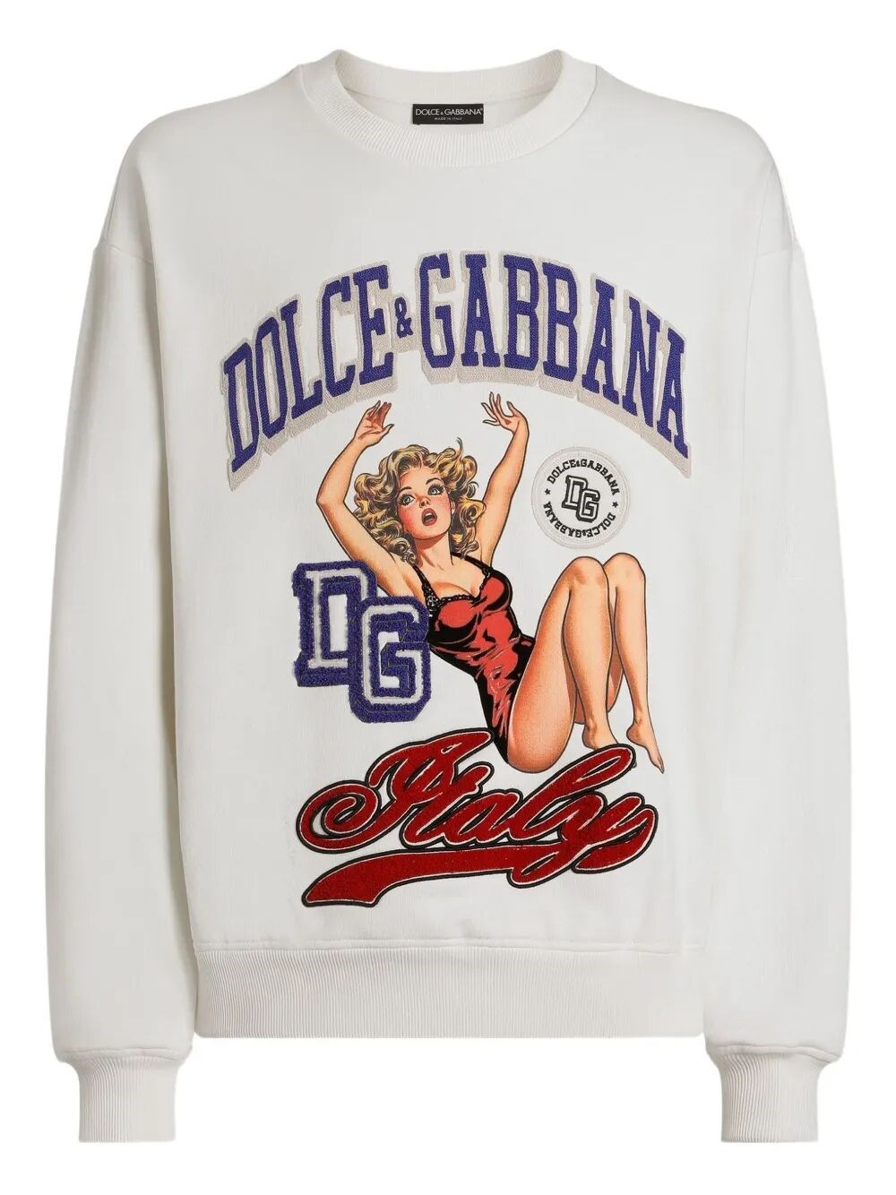 Dolce & Gabbana Graphic Print Crew Neck Sweatshirt With Ribbed Cuffs In Sand