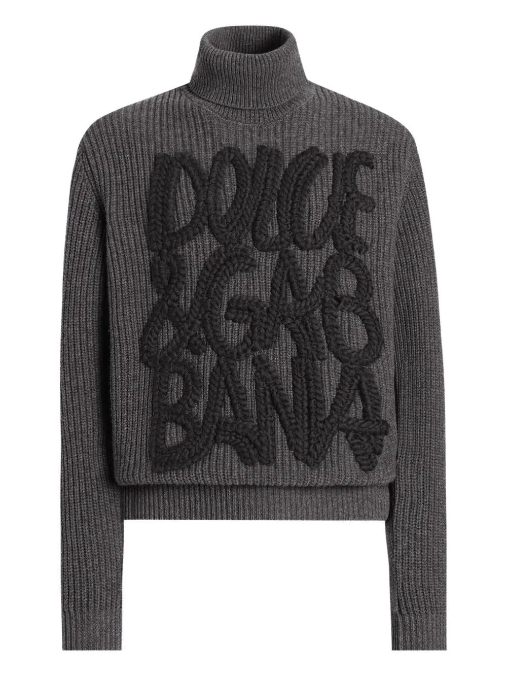 Dolce & Gabbana Ribbed Texture Wool Turtleneck Sweater In Gray