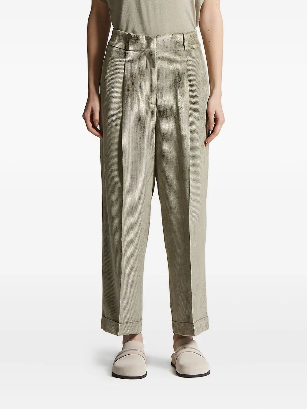 Peserico Pleated Corduroy Trousers In Sand
