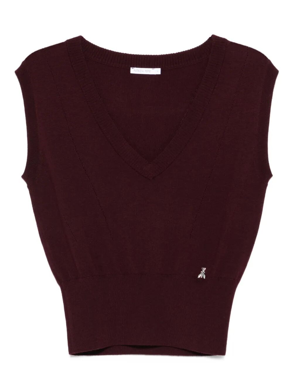 Patrizia Pepe Sleeveless Wool Sweater With V-neckline In Burgundy