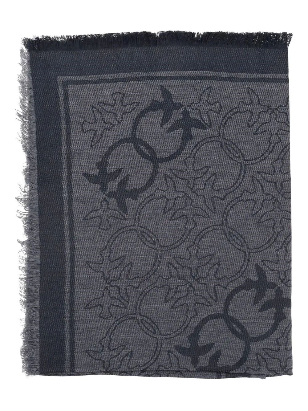 Pinko Viscose Blend Scarf With Love Birds Motif In Gray
