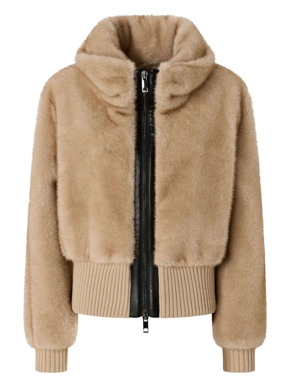 Pinko Faux-fur Ribbed-hem Jacket In Sand