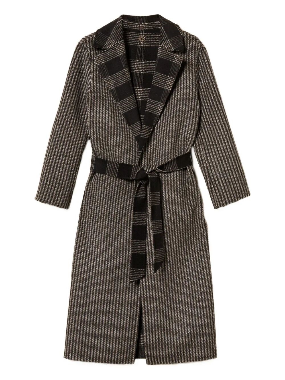 Twinset Striped-pattern Reversible-design Coat In Brown