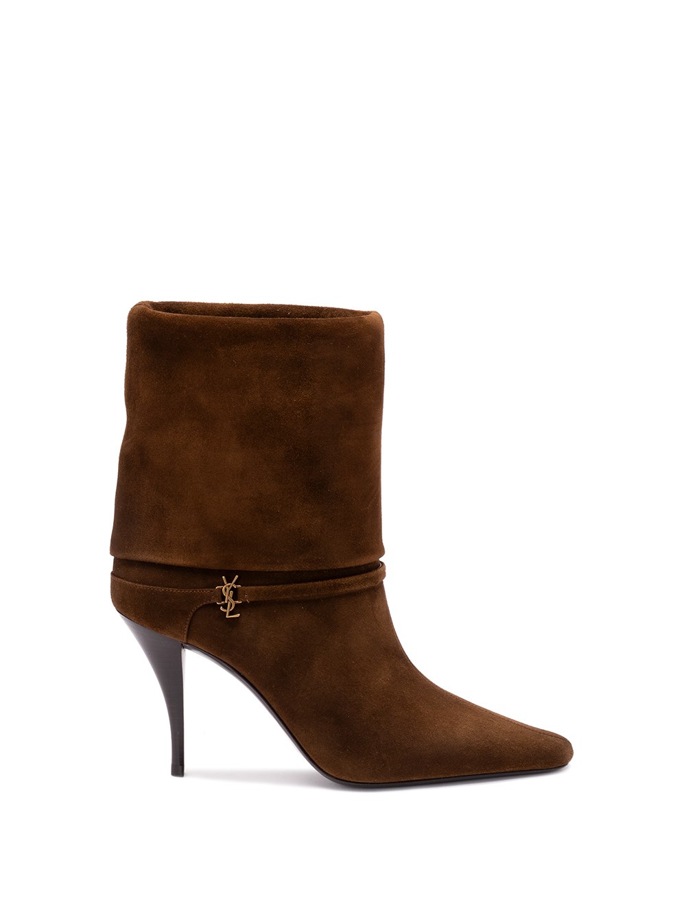 Saint Laurent Niki 90 Suede Ankle Boots In Brown