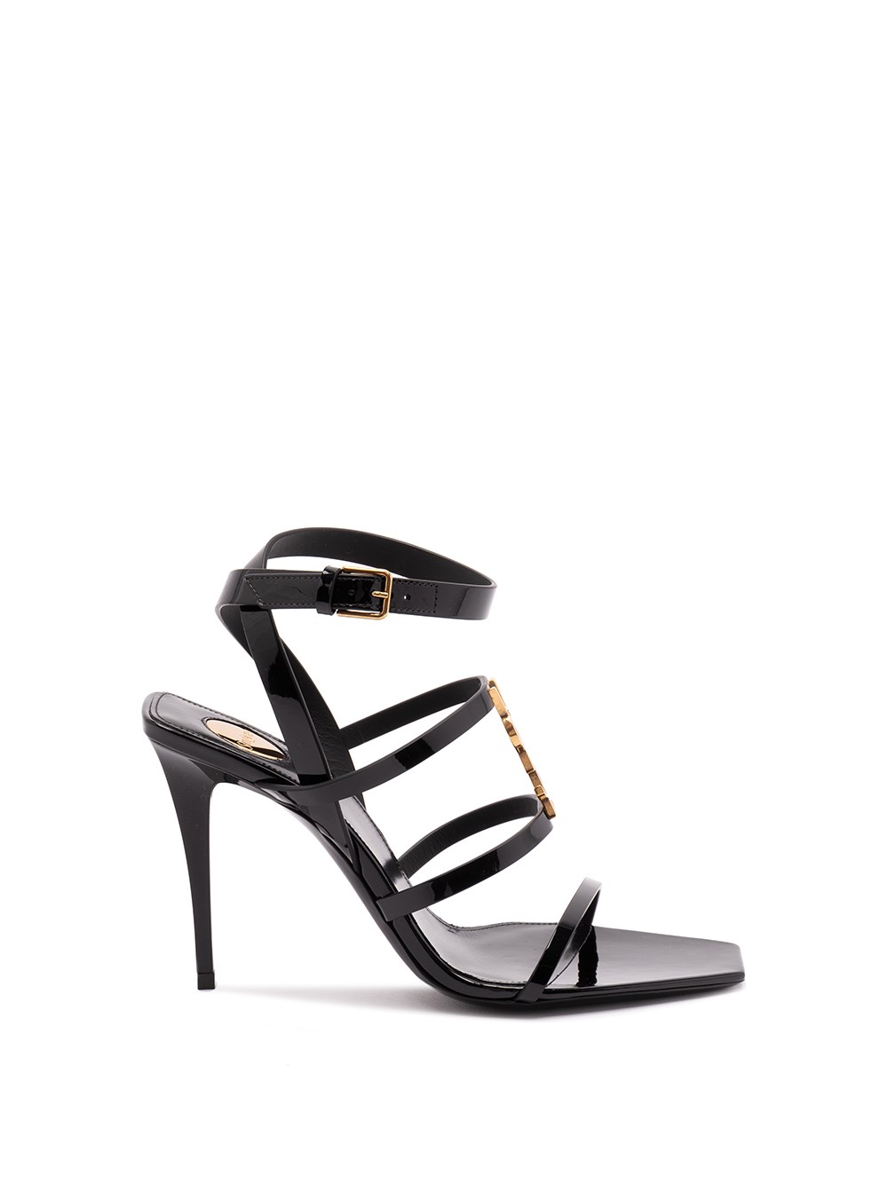 Saint Laurent Cassandra Ysl Medallion Leather Stiletto Sandals In Black