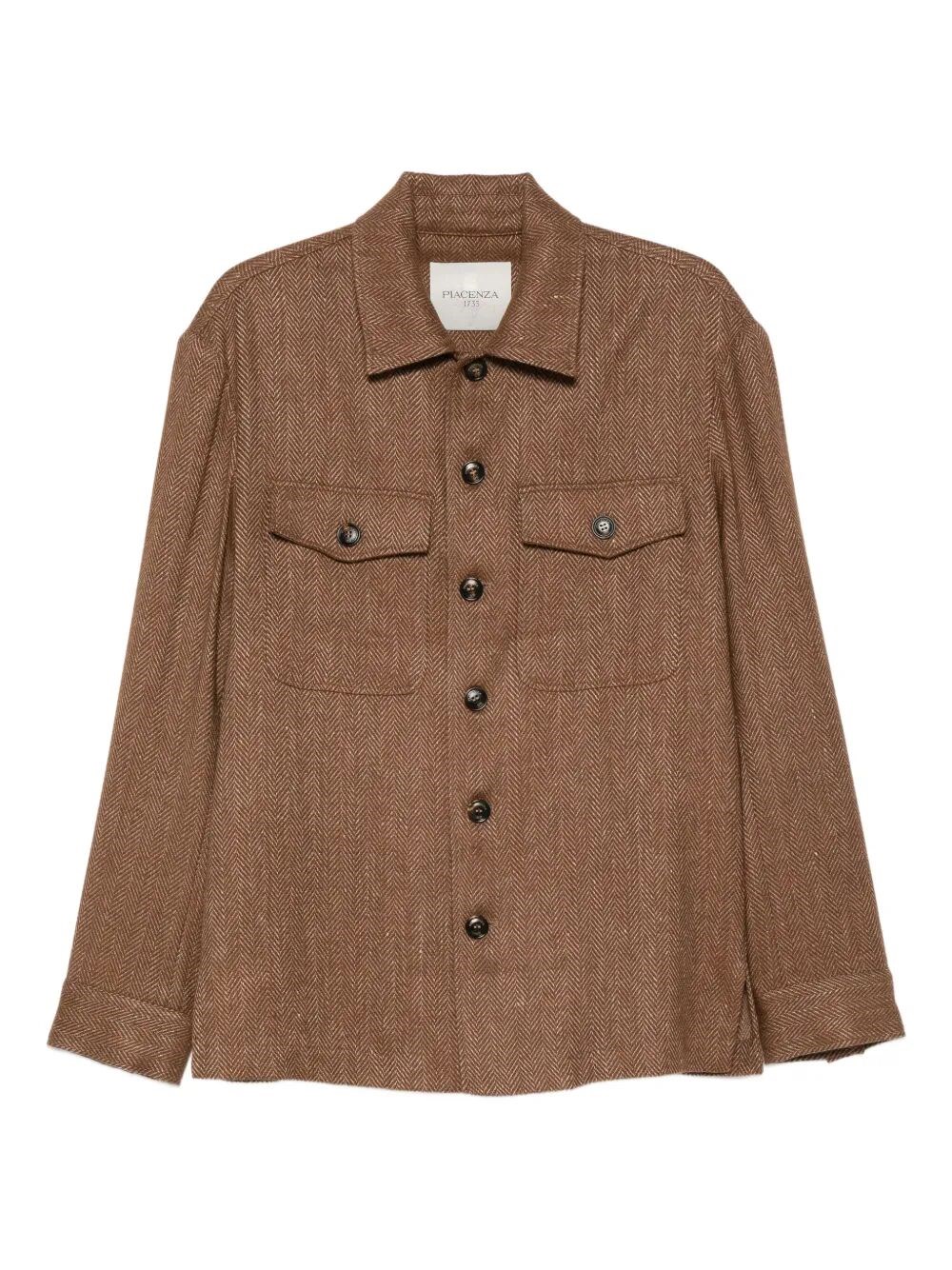 Piacenza 1733 Herringbone Wool-linen Overshirt With Classic Collar In Brown