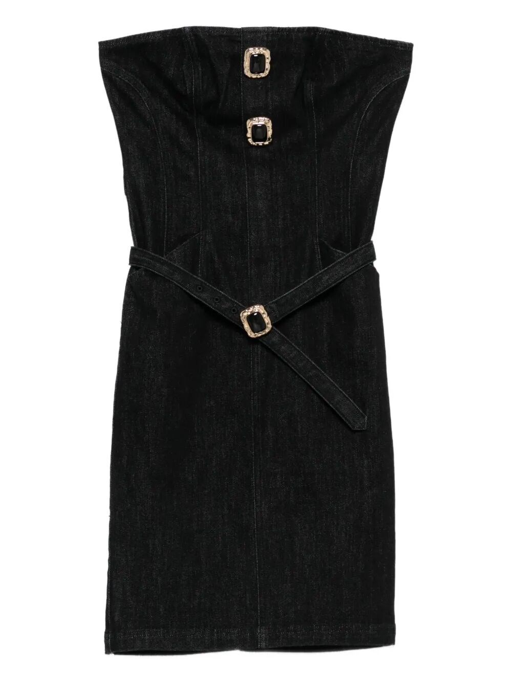 Self-portrait Denim Bandeau Midi Dress In Black