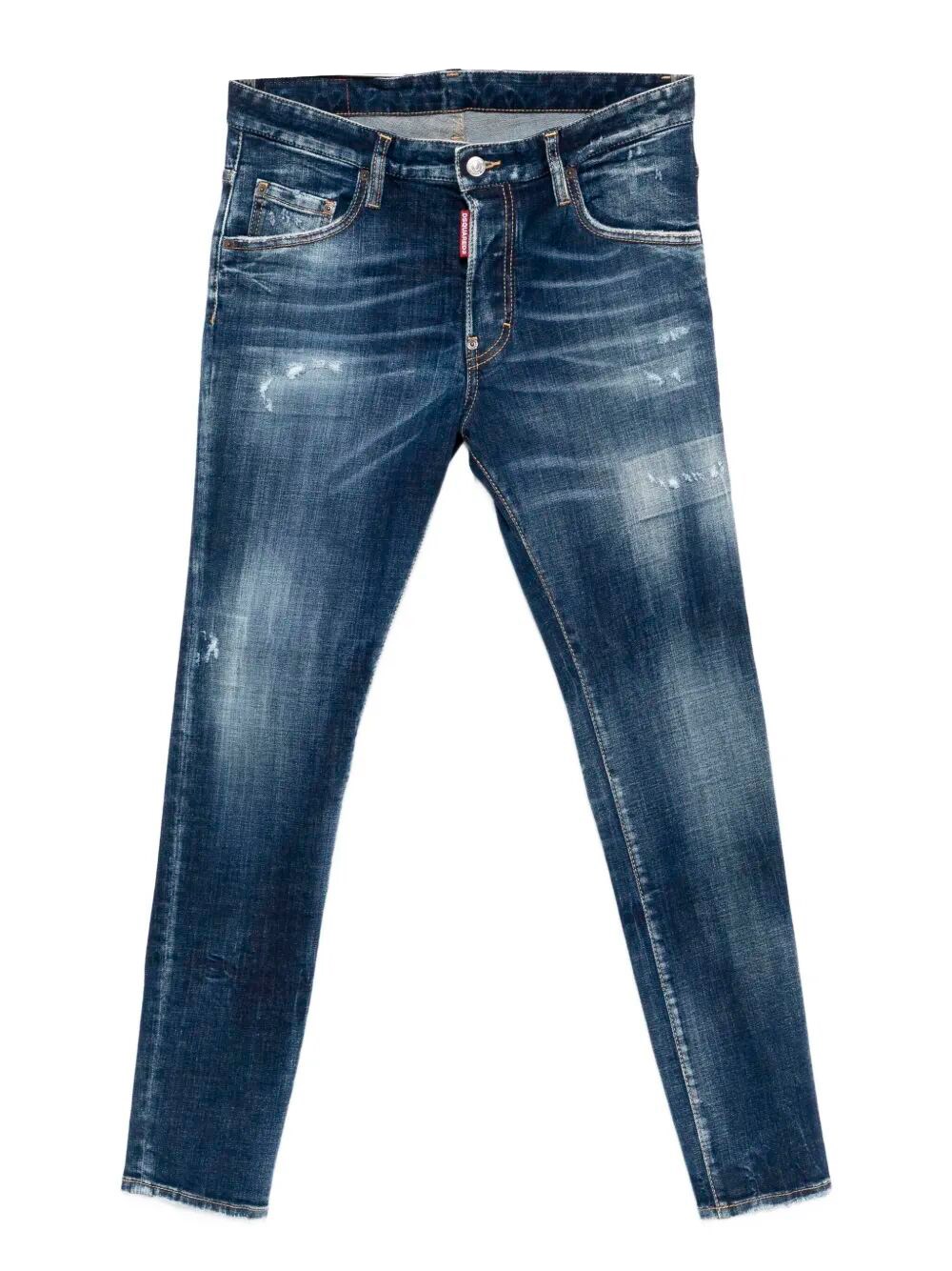 Dsquared2 Navy Blue Distressed Skater Jeans With Five-pocket Design In Blue