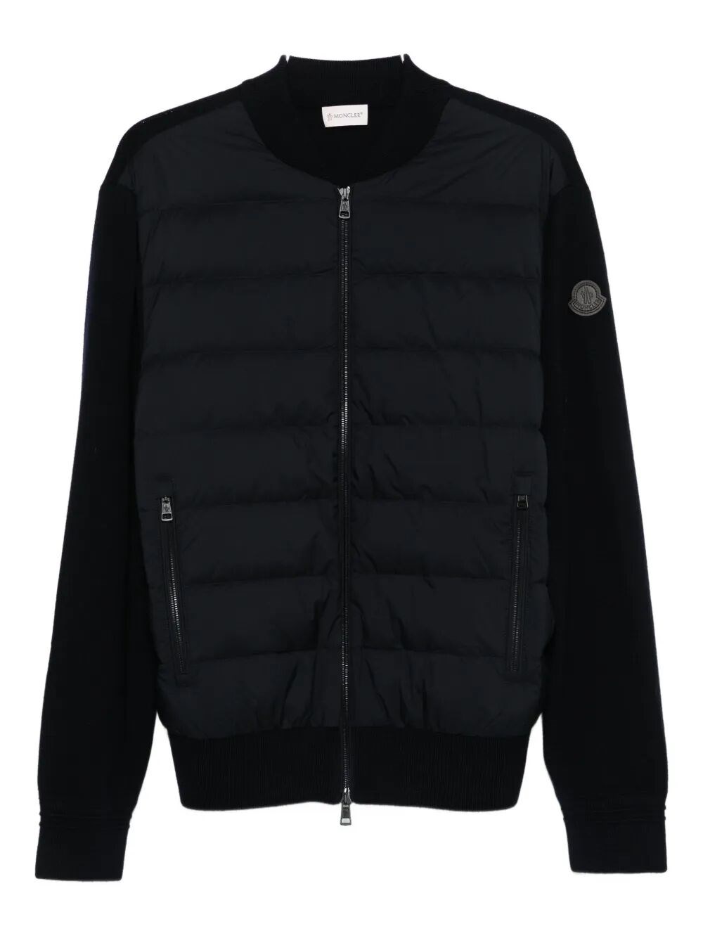 Moncler Men Padded Wool Cardigan With Zip In Blue