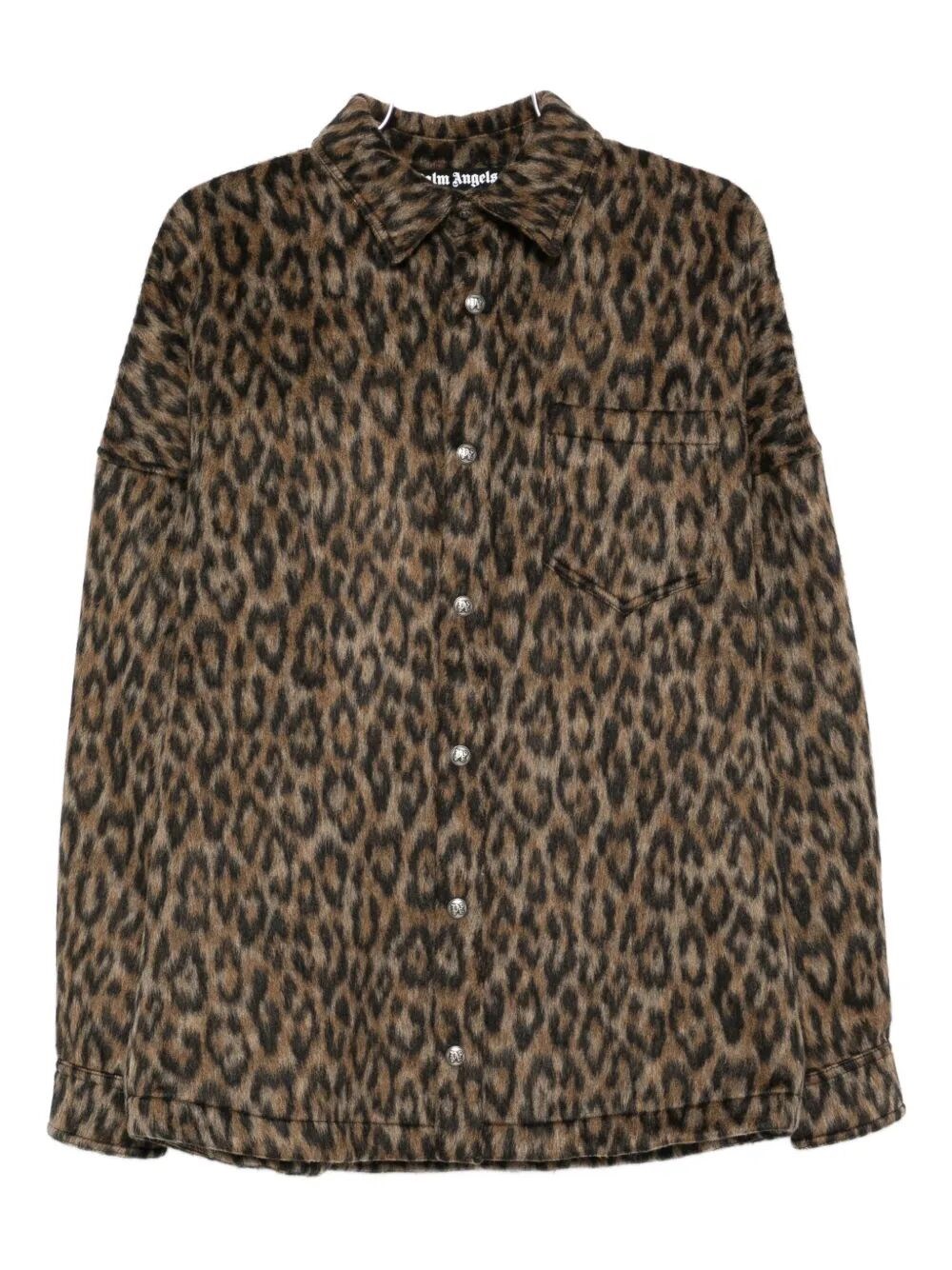 Palm Angels Leopard-print Button-fastening Overshirt In Brown