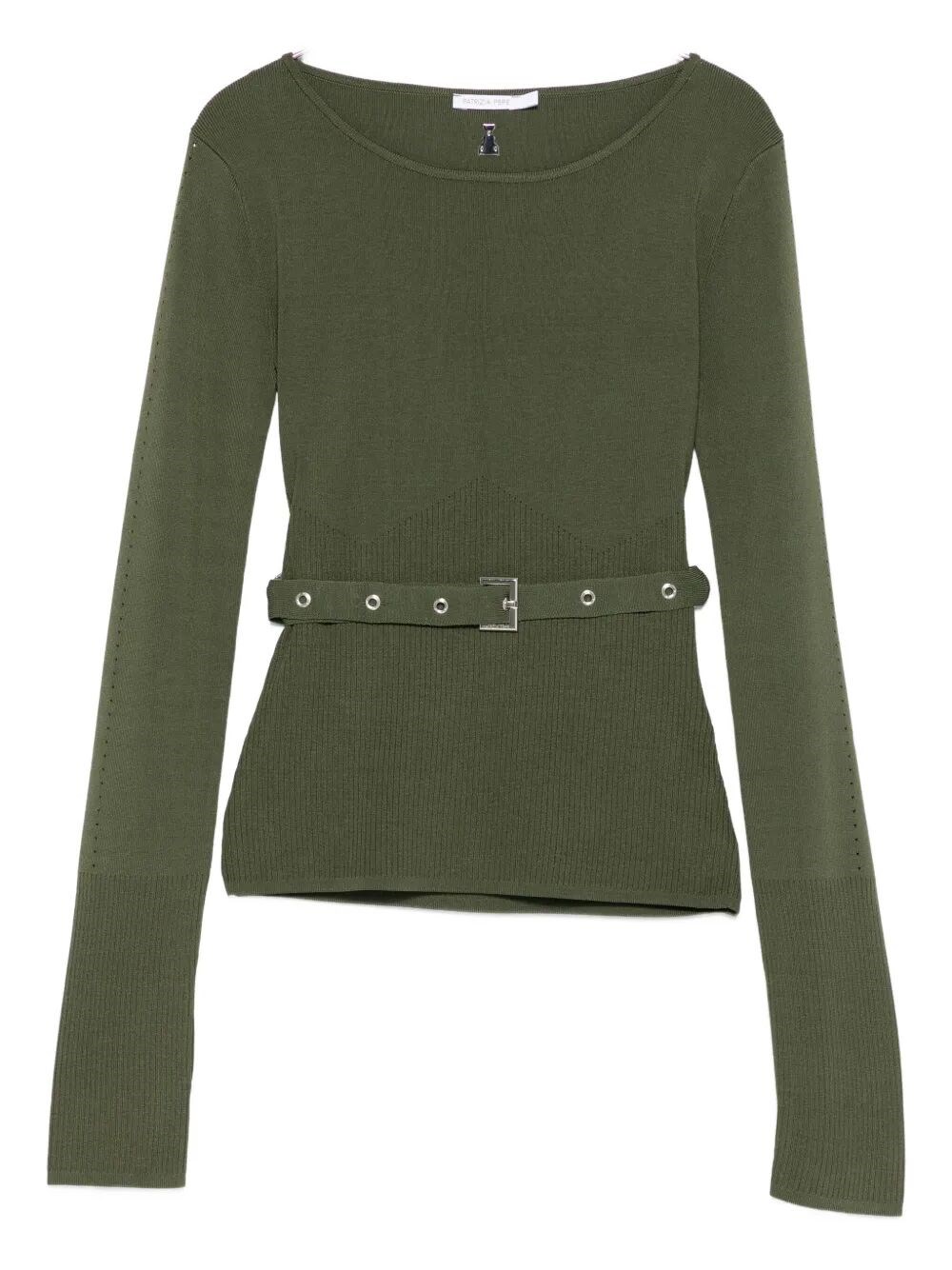 Patrizia Pepe Belted Ribbed Top In Green