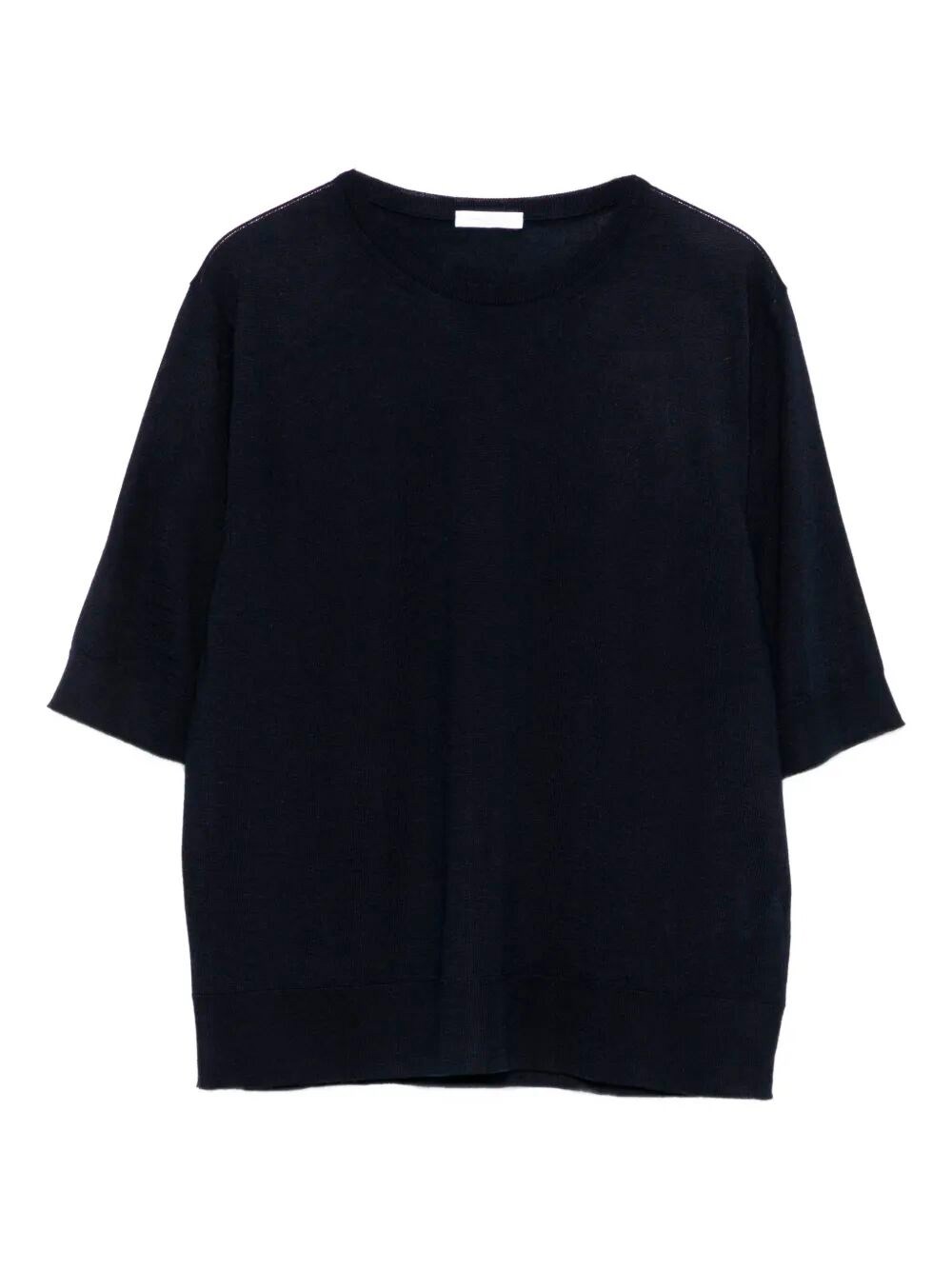 Malo Knit Crewneck With Ribbed Hem And Short Sleeves In Black