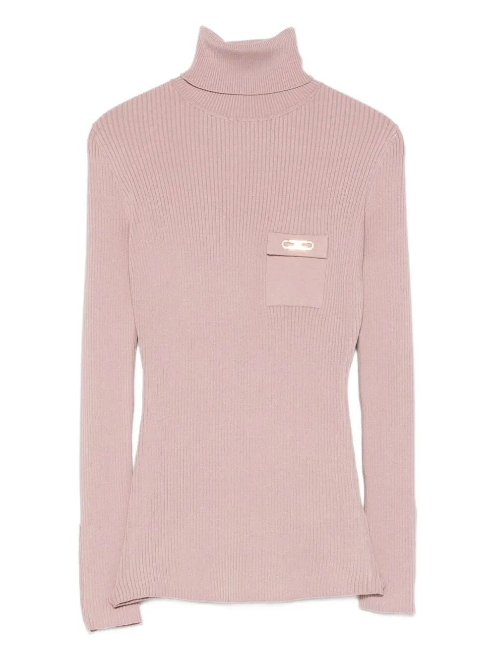 Elisabetta Franchi Ribbed Turtleneck Pocket Sweater In Yellow