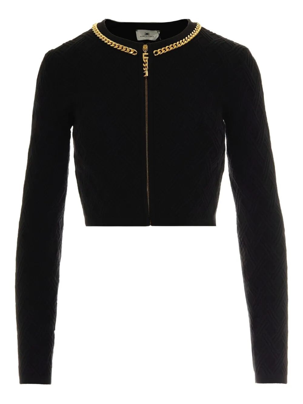 Elisabetta Franchi Cardigan In Maglia A Rombi Con Dettaglio Gioiello Nero In Black