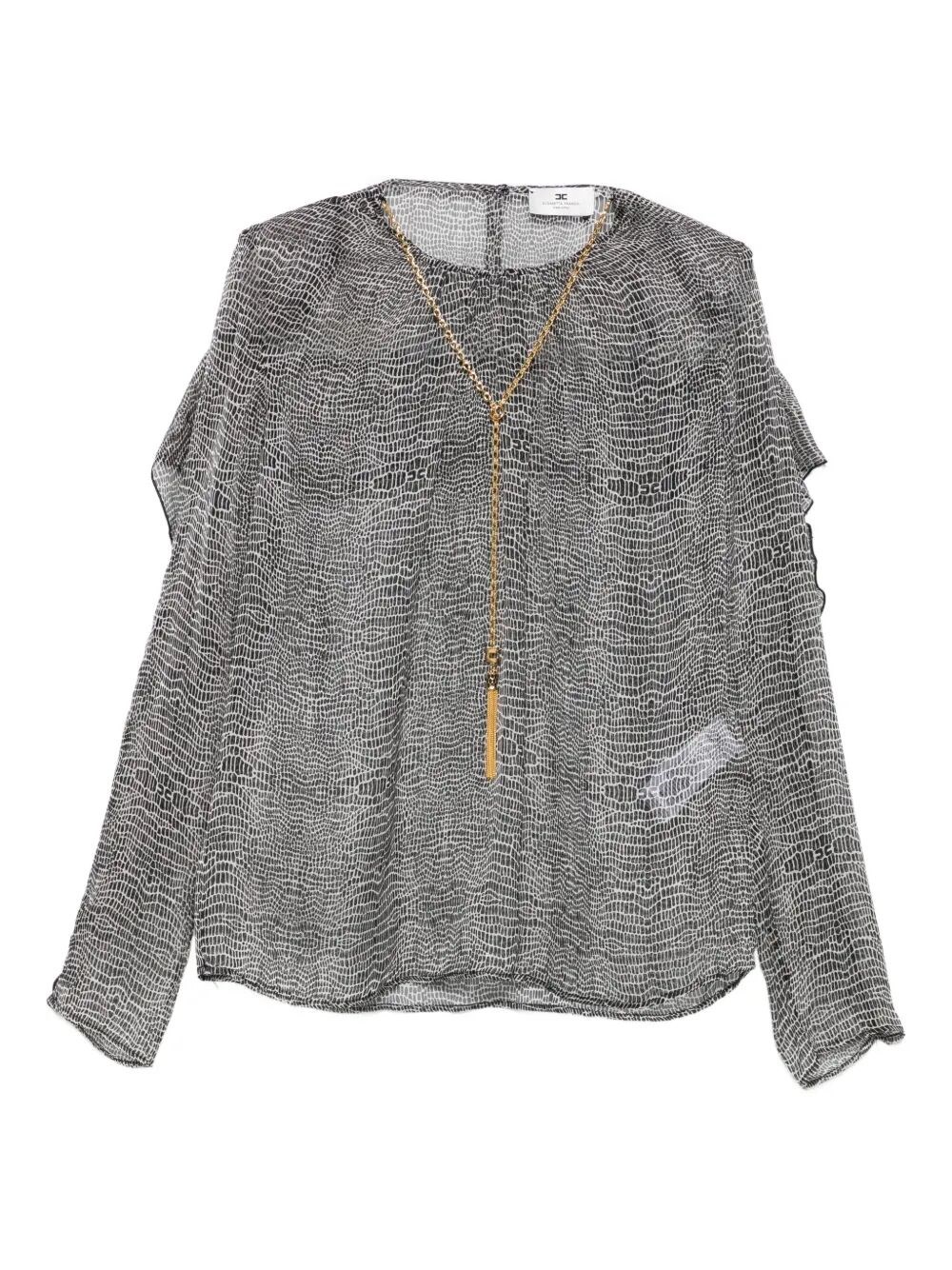 Elisabetta Franchi Silk Shirt With Layered Ruffle Detail In Gray