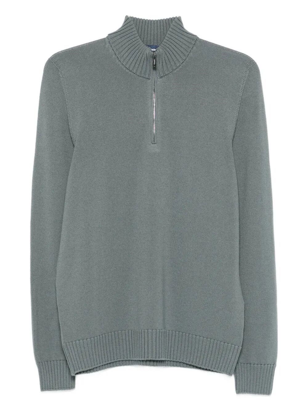 Drumohr Long Sleeve Mock-neck Zip Sweater In Green