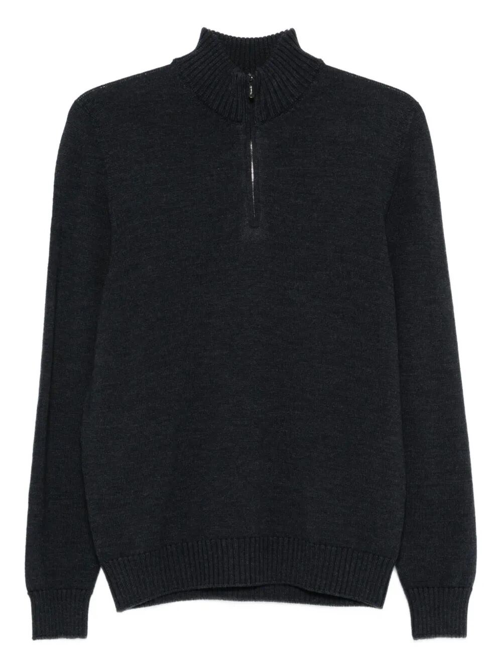 Drumohr Long Sleeve Mock-neck Zip Sweater In Gray