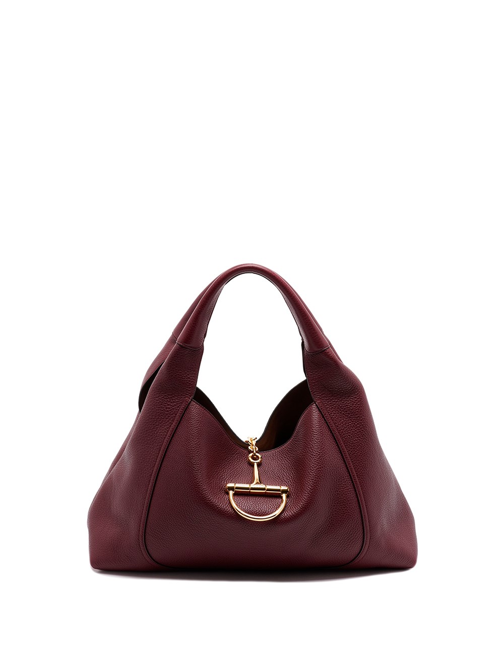 Gucci Women Bordeaux Shoulder Bag With Horsebit Closure In Grained Leather Woman In Red